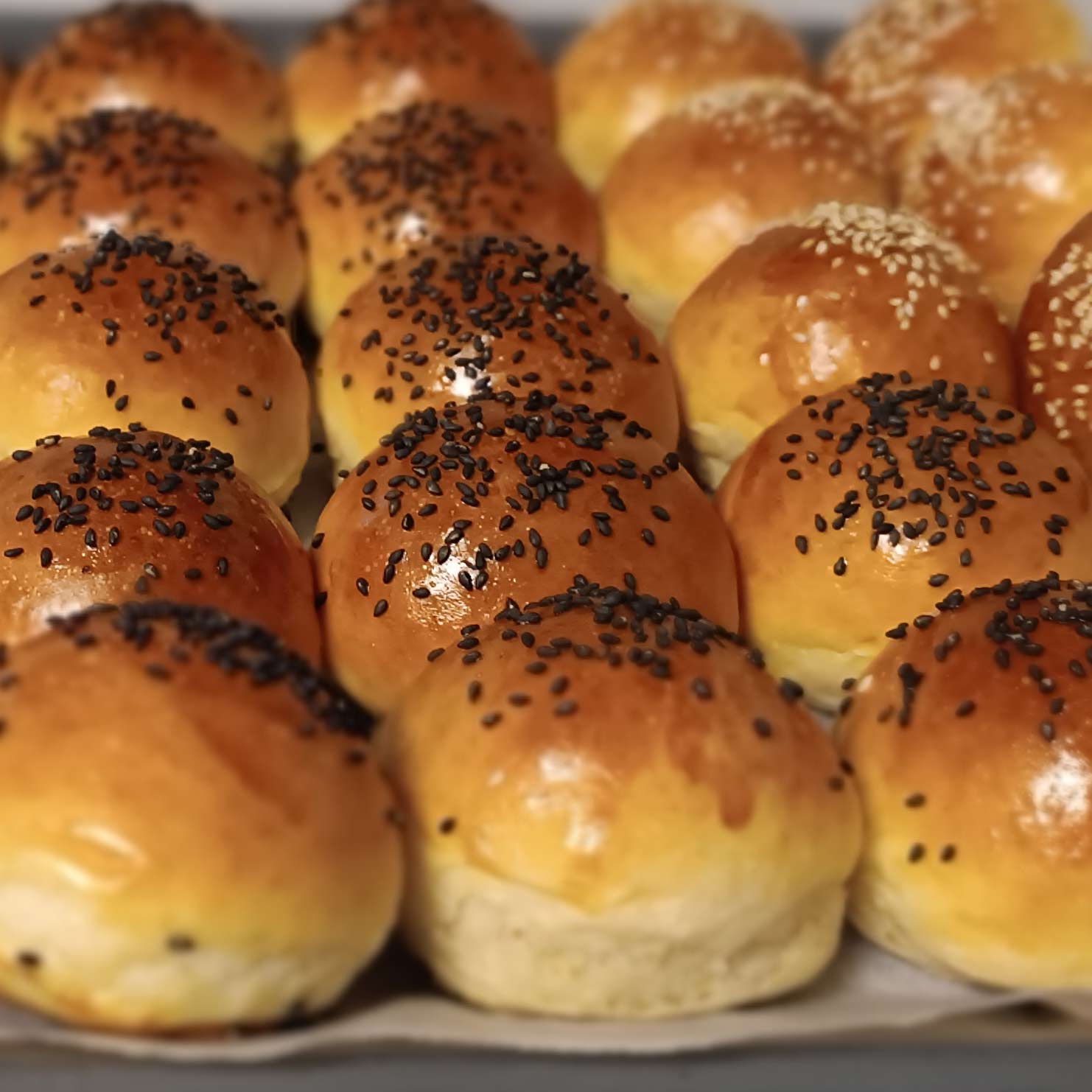a group of baked bread rolls